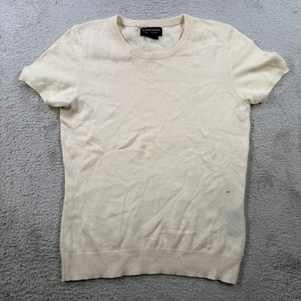 Sutton Studio Sweater Womens Small Cream 100% Cashmere Short Sleeve Shirt Soft